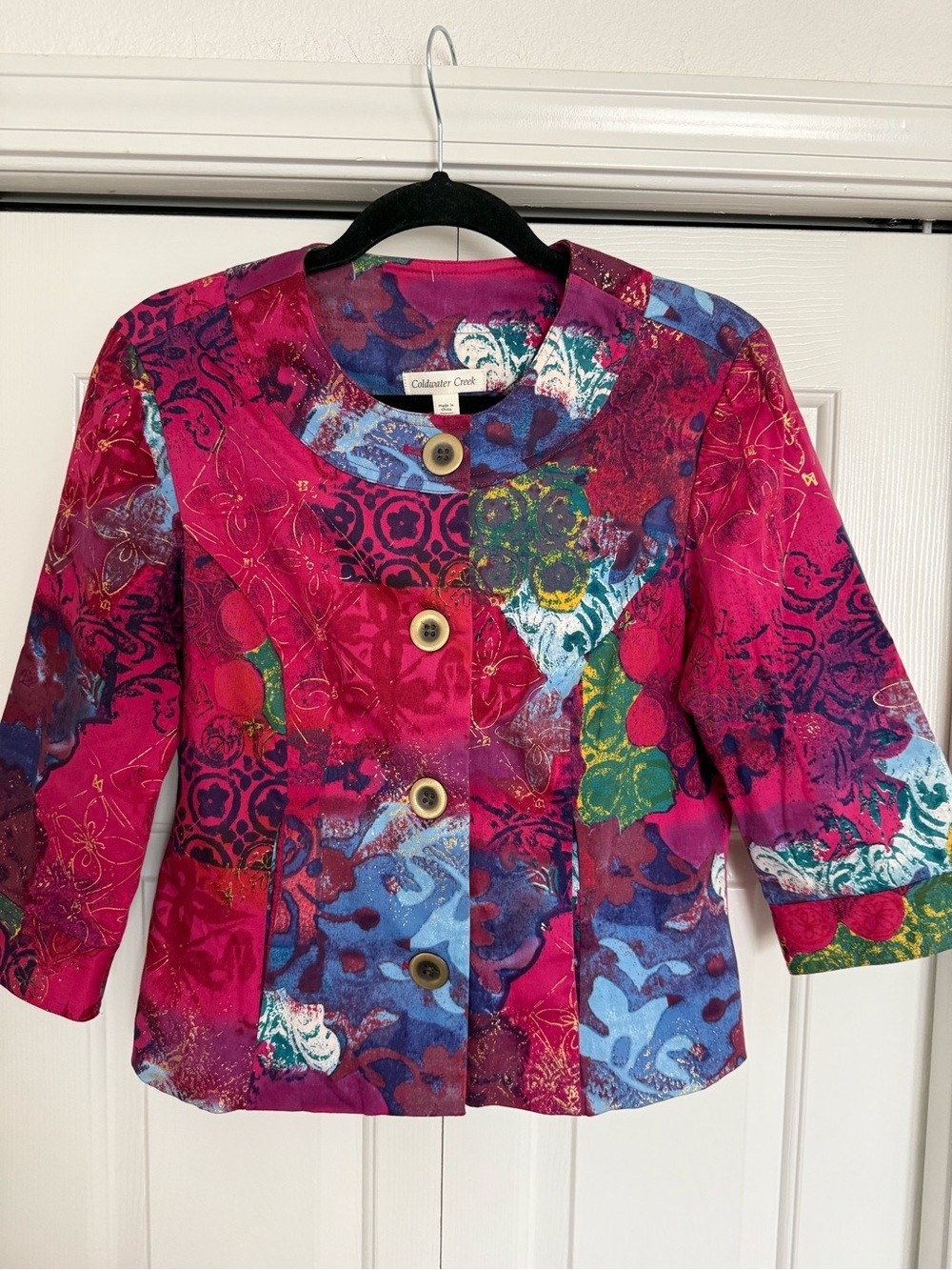 Coldwater Creek Metallic Patchwork Art Jacket Blazer Pink Boho Chic P8 - Picture 3 of 9